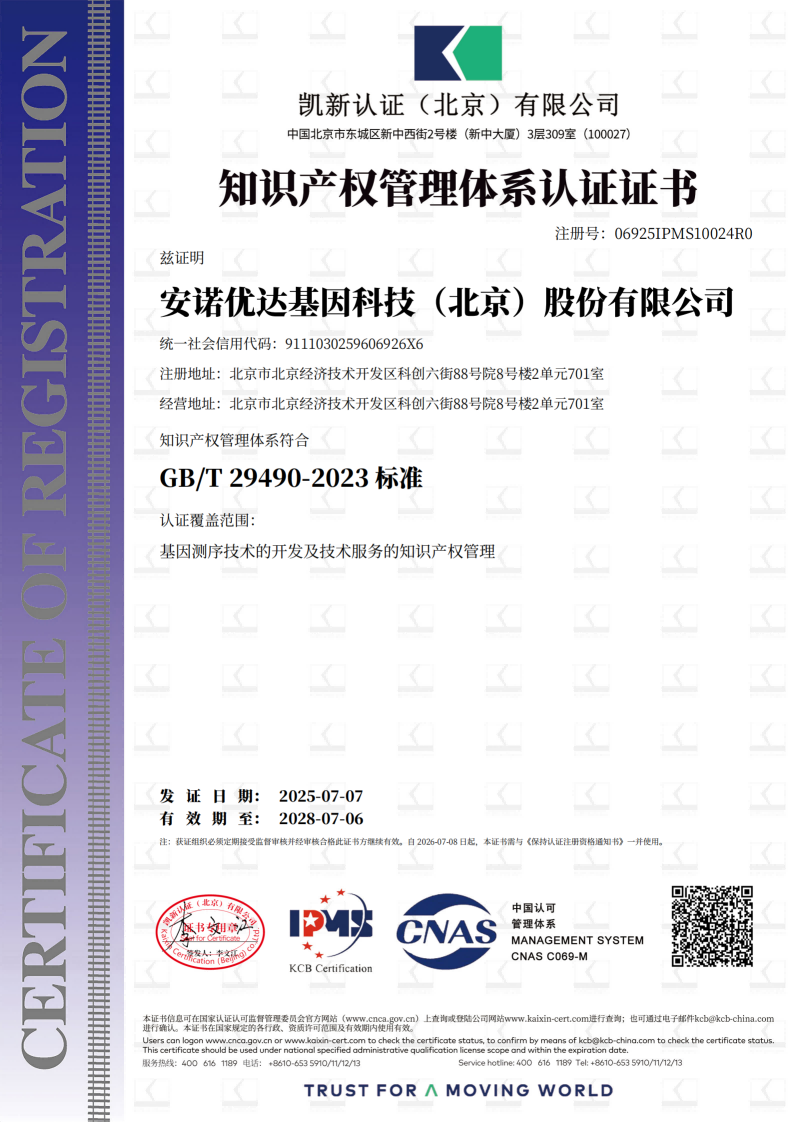 知识产权管理体系认证证书